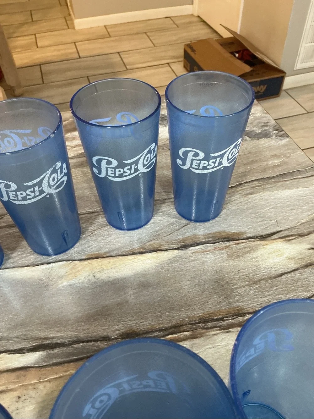 Set of 7 Vintage Pepsi-Cola Blue Restaurant Tumblers 20 oz Retro Diner Cups